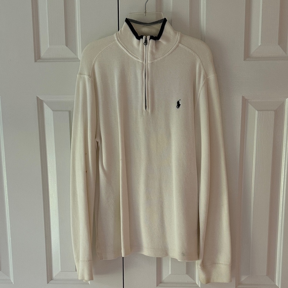 Polo by Ralph Lauren Men's White Zip-Up Sweater